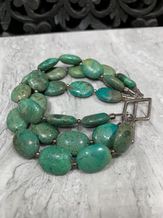 Turquoise And Sterling Silver 3 Strand Beaded Bra… - image 5