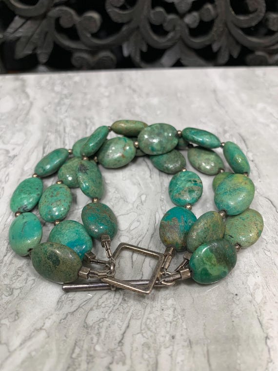 Turquoise And Sterling Silver 3 Strand Beaded Bra… - image 7