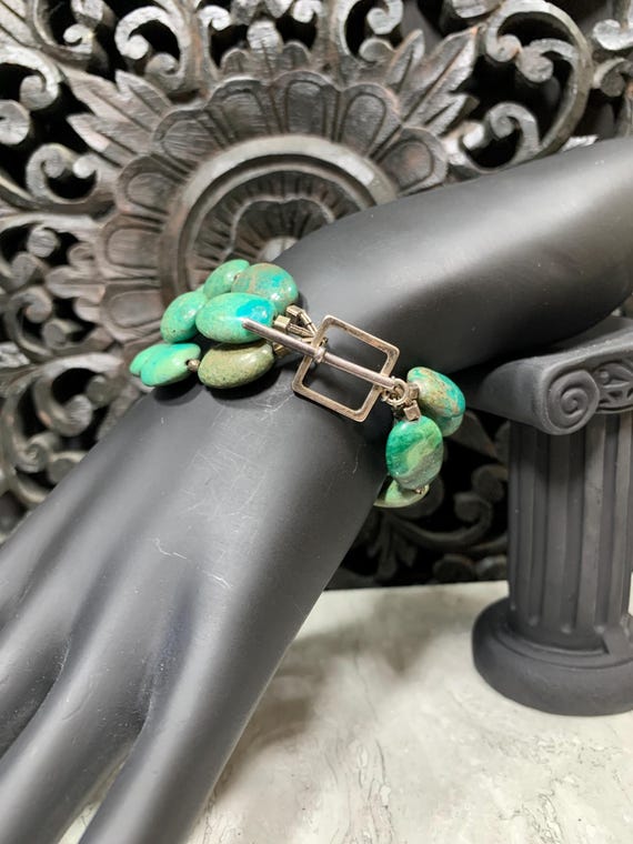 Turquoise And Sterling Silver 3 Strand Beaded Bra… - image 3