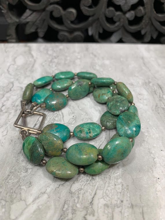 Turquoise And Sterling Silver 3 Strand Beaded Bra… - image 6