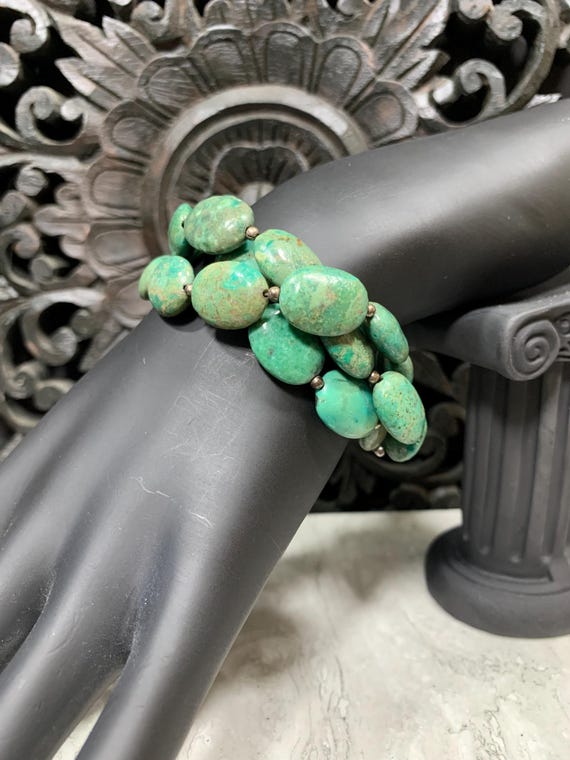 Turquoise And Sterling Silver 3 Strand Beaded Bra… - image 2