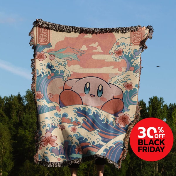 Kirby Hand Woven Blanket | Retro Gaming Tapestry Throw | Kawaii Gift