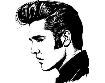 Elvis Presley SVG PNG,  King of Rock and Roll Cut File, Elvis Silhouette Clipart for Cricut, Instant Download, Sublimation, T Shirt Design