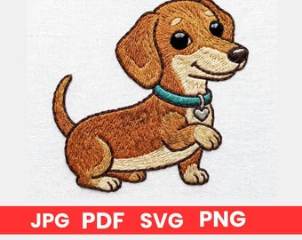 Dachshund Dog Embroidery Design, Brown Puppy Machine Embroidery File (Digital Download)