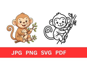 Monkey SVG  Cute Cartoon Monkey Digital Download for T-Shirts, Mugs, Kids Crafts, DIY Projects