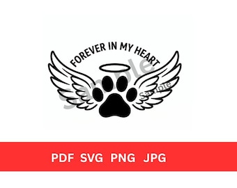 Dog Angel Wings Paw Print SVG, Memorial Pet Loss Craft File (Digital Download)