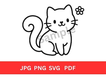 Minimalist Cat SVG PNG Cut File, kawaii cat svg Kitten Cricut Design (Digital Download)