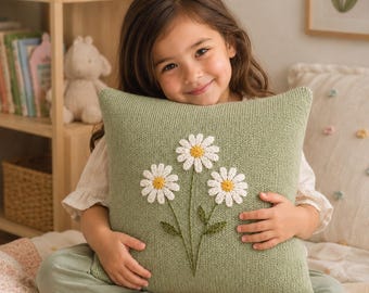 Crochet Pillow Cover Pattern, Sage Daisy Cushion PDF, Flower Crochet Pattern, Instant Download Home Decor