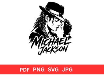 Michael Jackson SVG Cut File, Black White Pop Singer Silhouette PNG, Fedora Hat Music Design for Cricut, T Shirt Decal Clipart