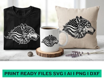 Wolf American Flag SVG | Patriotic Wolf Head Design | USA Flag png | Cricut Silhouette Laser Cut File | Veteran Hunting Digital Download