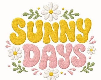 Sunny Days Embroidery Design | Cheerful Hand-Stitched Flowers | DIY Home Decor & Gift Project Wall Art Digital Download