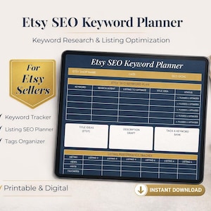 Planificador de palabras clave SEO de Etsy (imprimible), Rastreador de investigación de palabras clave para vendedores de Etsy, Planificador de optimización de anuncios, Herramienta SEO para tiendas de Etsy (PDF)