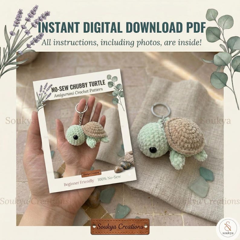 No Sew Turtle Crochet Pattern - Beginner Friendly Tiny Chubby Turtle ...
