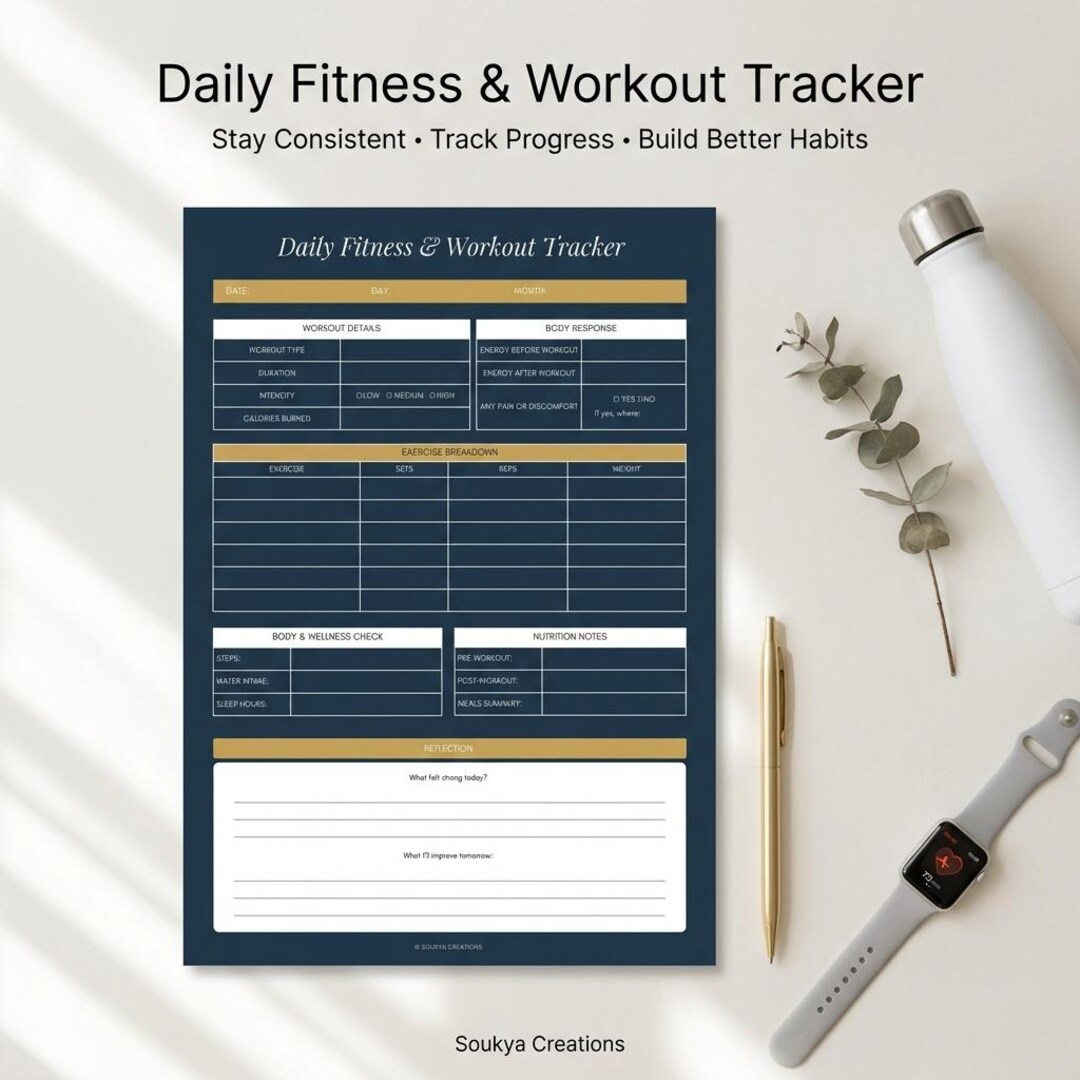 Daily Fitness & Workout Tracker Printable | Gym Progress Log for Weight ...