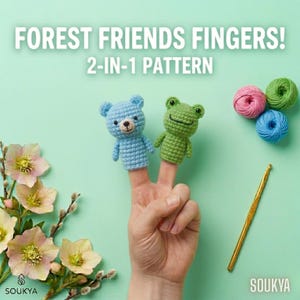 Forest Friends Crochet Pattern, 2-in-1 Amigurumi Pattern, No-Sew Bear and Frog, Easy Digital PDF Download, Cute Finger Puppets, Easter Gift