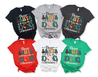 Camiseta navideña personalizada con el perro "Querido Papá Noel", camiseta familiar a juego