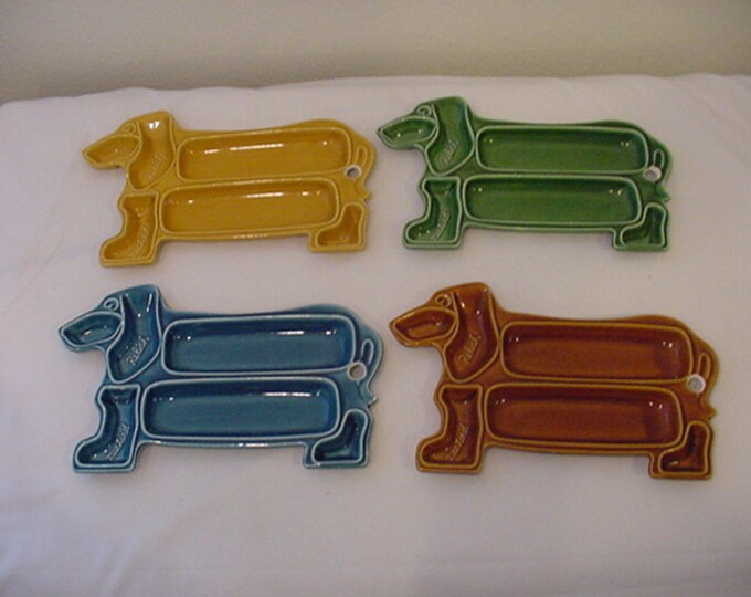 Four Vintage Ceramic Hot Dog Dachshund Plates 244 Etsy