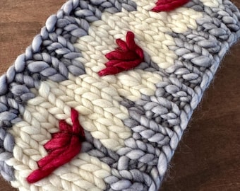Chunky Merino Wool Headband | Hand Knit Floral Ear Warmer, Boho Style