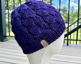 Hand-Knit Merino Wool Slouch Beanie – Purple Tentacula Hat
