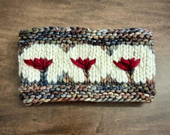 Chunky Merino Wool Headband | Hand Knit Floral Ear Warmer, Boho Style