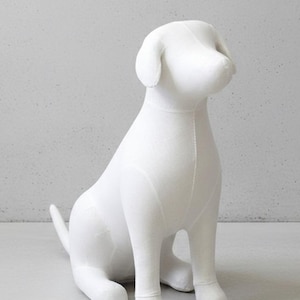 Linen Dog Display Mannequin – Large Sitting Dog, Draping Form
