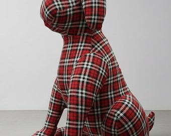 Maniquí de exhibición de bulldog de lino: perro mediano sentado, fabricado en EE. UU.