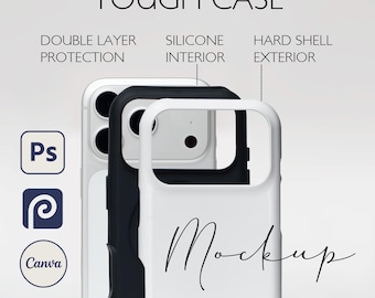 Maqueta de funda resistente para iPhone 17 Pro, plantilla de Canva y archivo PSD, descarga digital instantánea