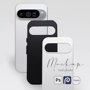 Maqueta de funda para Google Pixel, carcasa resistente PSD, objeto inteligente y plantilla editable de Canva