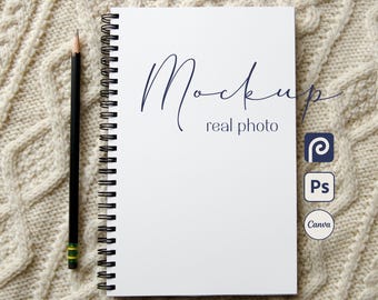 Maqueta de cuaderno, objeto inteligente PSD, plantilla de Canva, cuaderno espiral de Printify