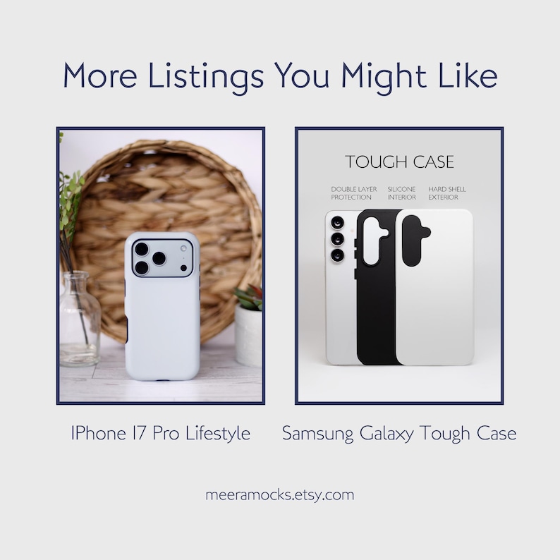 Tough phone case mockups for print-on-demand sellers. Features iPhone and Samsung Galaxy