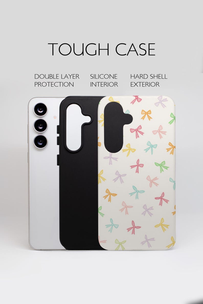 I created this mockup so you can assure our customers of the durability of the Tough Phone Case. Featuring a photograph of a real tough phone case. 
This listing includes a PSD file and a Canva template. This template allows you to edit fonts and text color, or remove text if you prefer the design without them.
This mockup features the Samsung Galaxy 25. Show off your designs to your customers while also letting them know you carry the newest case to protect their new phone.