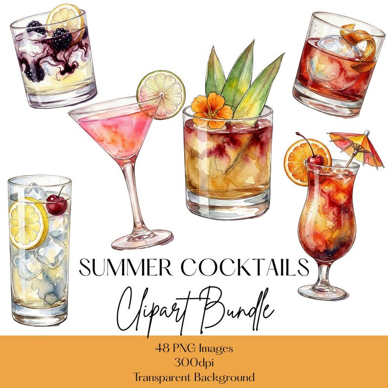 Summer Cocktails Clipart Set, Watercolor Drinks Clipart, Espresso ...