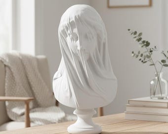 Veiled Woman Statue Classical Greek Roman Bust Sculpture - Minimalist Home Decor Aesthetic Art