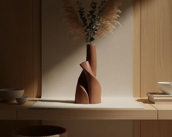 Terracotta Twisted Vase | Modern Ceramic Sculpture Vase for Dried Flowers & Pampas Grass