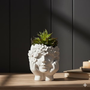 Blommande ansikte – Keramisk vas med kvinnahuvud för torkade blommor och suckulenter, modern bohemisk heminredningsskulptur