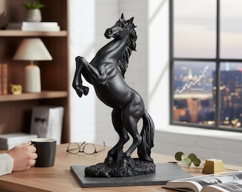 Horse Statue Black Rearing Stallion Sculpture - Modern Desktop Office Decor Figurine Animal Art