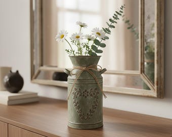 Vintage Metal Milk Can Vase Rustic Farmhouse Flower Vase Home Table Decor