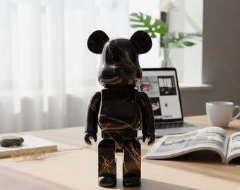 Bearbrick Designer Toy Black Marble Collectible Figure - Urban Art Vinyl Bear Brick Street Art Home Decor