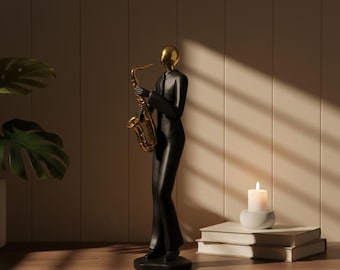 Modern Saxophonist Sculpture – Elegant Abstract Musician Figurine for Home Decor