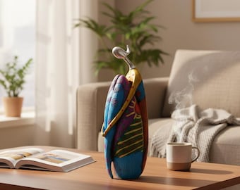 Boho Parrot Figurine Hand Carved Wood Bird Sculpture - Colorful Tropical Home Decor Accent for Living Room Coffee Table