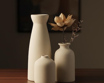 Minimalistische keramische vazenset van 3 stuks, moderne woondecoratie, neutrale tafelvaas