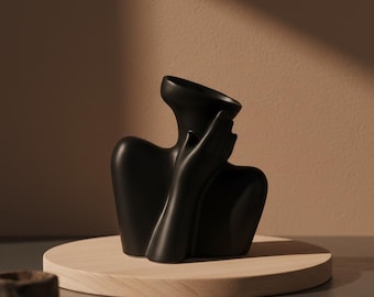 Black Sculptural Woman Silhouette Vase – Modern Abstract Face & Body Decor, Elegant Minimalist Flower Holder for Dried Bouquets