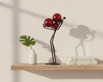 Modern Abstract Sculpture Black Figurine with Red Sphere Contemporary Shelf Decor Minimalist Home Art
