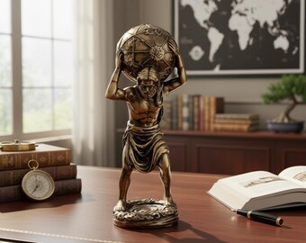 Atlas Carrying World Bronze Statue - Greek Mythology Titan Figurine - Classical Office Desk Sculpture Gift for Book Lovers