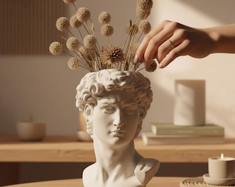 Classical David Bust Planter Vase – Modern Greek Statue Decor for Living Room & Office