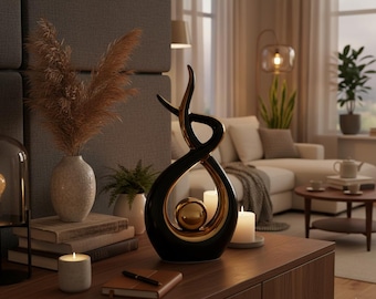 Black & Gold Abstract Sculpture — Modern Luxury Art Statue for Home Décor