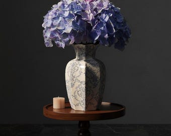 Vintage Floral Ceramic Vase for Hydrangeas – Blue White Decorative Vase Home Decor