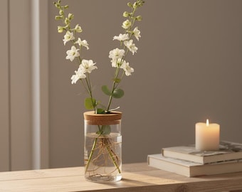 Minimalist Glass Propagation Vase with Cork Lid Modern Plant Cutting Vase Home Decor