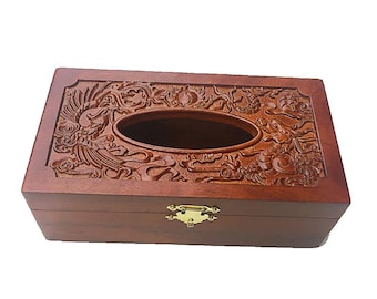 Pudełko na chusteczki z drewna palisandrowego w stylu vintage – wydrążony i wytłoczony uchwyt na papier
