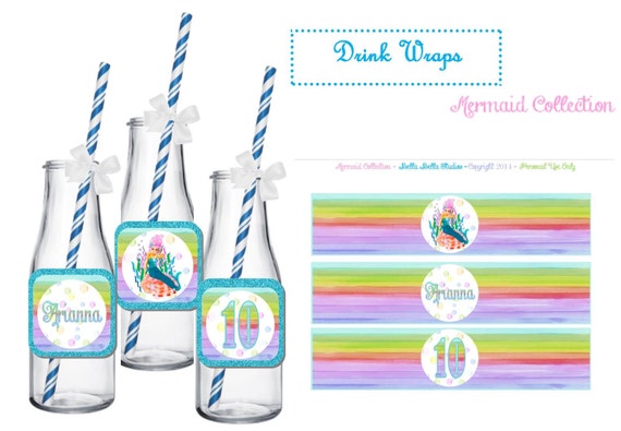 MERMAID Under the Sea DRINK WRAPS ~ Personalized Printable Download Il_570xn